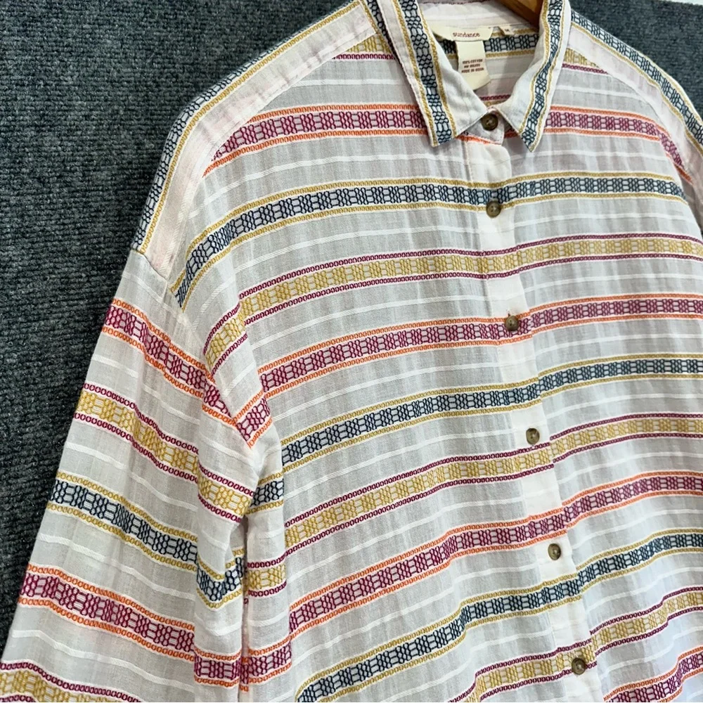 Sundance cotton top M button up long sleeve embroidered striped windowpane shirt - Picture 2 of 10